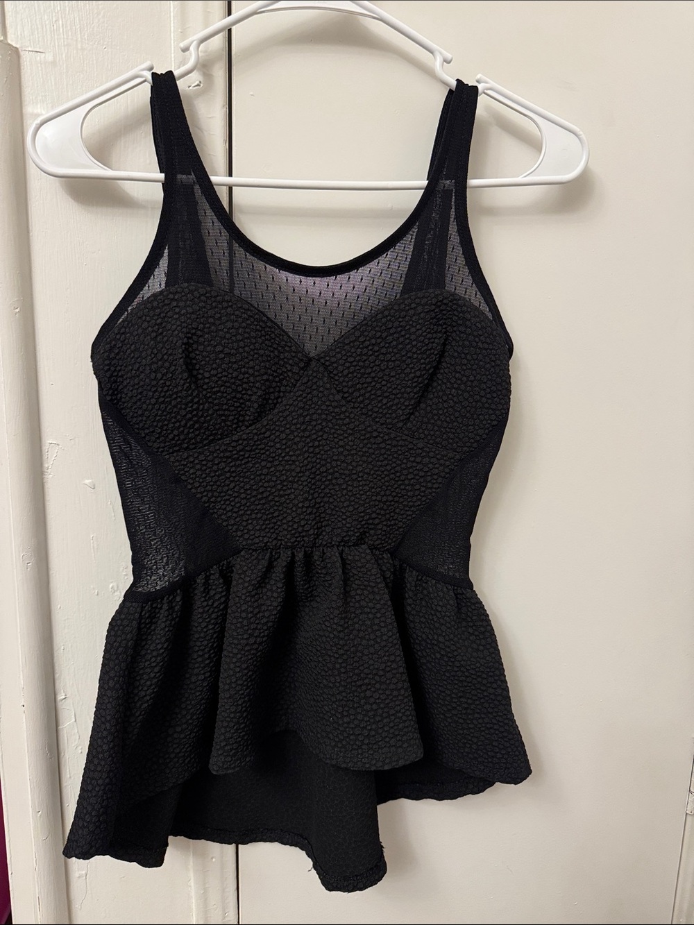 Potter's Pot Black Mesh Peplum Tank Top